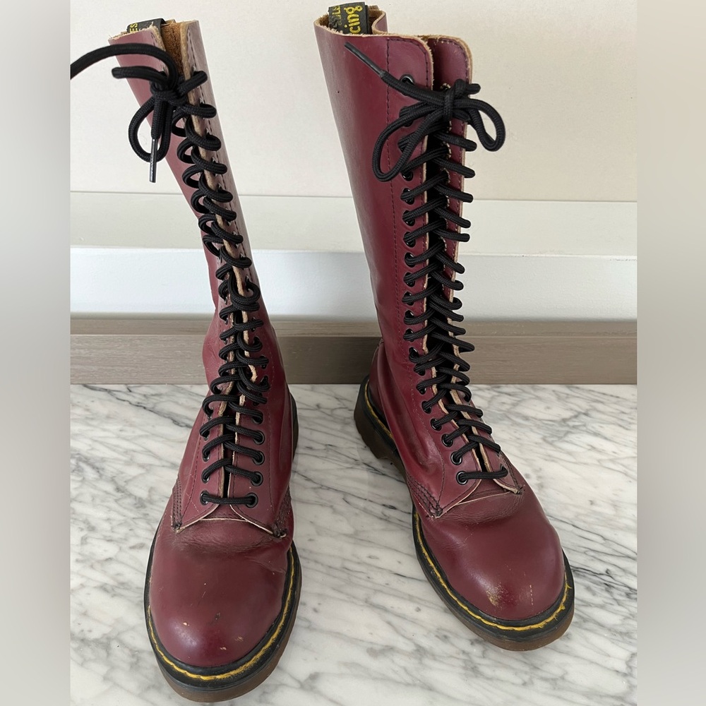 Dr Martens 20 Eye Red Oxblood Moto Biker Boots Sz 7 Leather Vintage 90s England